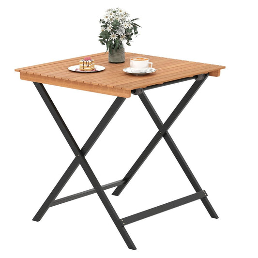 Coast Opklapbare Bijzettafel - X-vormig frame - Acaciahout - Naturel en zwart - 70 x 70 x 73 cm