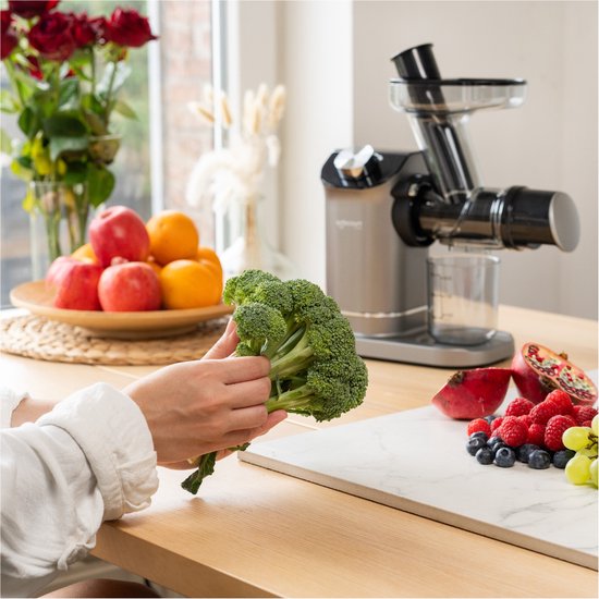 Safecourt Kitchen – Slowjuicer – 700 ml & Koude Persing – Voorzien Van Stille Motor En Druppelstop – Voor Vers Sap Van Groenten En Fruit – Grijs Kunststof