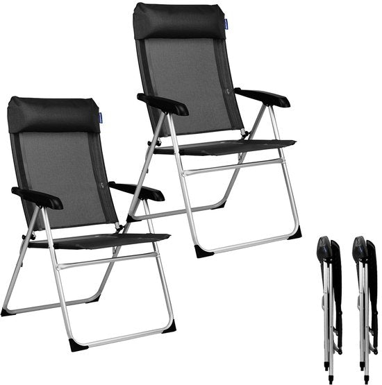 TRVLMORE Campingstoelen - Opvouwbaar - 2-Pack - 110KG Draagvermogen - Verstelbaar - Klapstoel - Visstoel - Kampeerstoel - Vouwstoel - Zwart