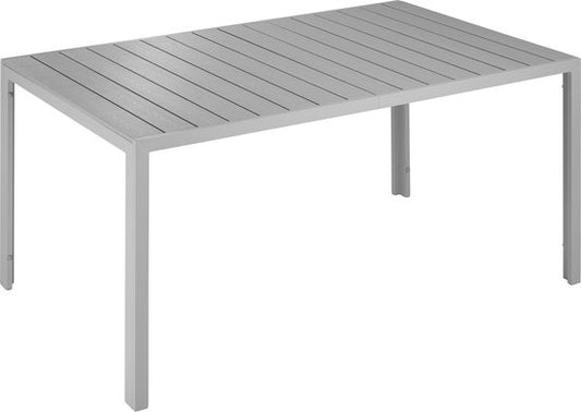 tectake® - Tuintafel 150 x 90 x 74,5 cm - Weerbestendig, eenvoudige montage - Verstelbare pootjes - Aluminium frame met kunststof tafelblad - zilvergrijs