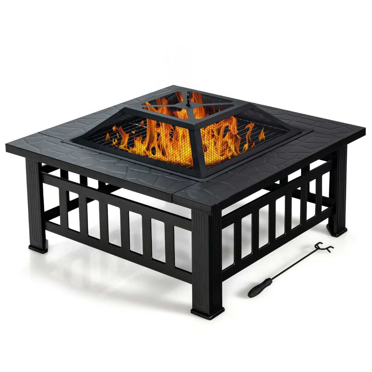 Coast vierkante vuurplaats - 3-in-1 vuurschaal tafel - met BBQ rooster en ijsemmer - zwart 81 x 81 x 50 cm