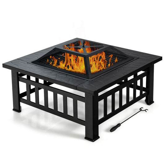 Coast vierkante vuurplaats - 3-in-1 vuurschaal tafel - met BBQ rooster en ijsemmer - zwart 81 x 81 x 50 cm