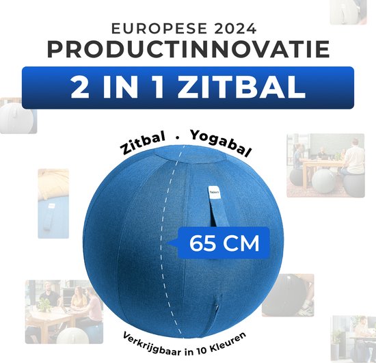Backerz Zitbal 65 CM - Zitballen met Hoes Linnen - Ergonomische Bureaustoel Kantoor en Thuis - Luxe Yoga Bal - Licht Blauw