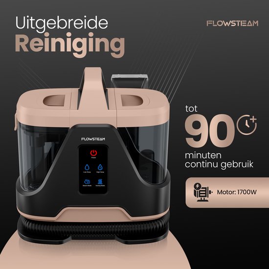 FLOWSTEAM® 6-in-1 Stoomreiniger PRO - Tapijtreiniger – Vlekkenreiniger – Handstomer – Zetelreiniger - 100°C Stoom - 4 Stoomstanden - 90 Minuten Stomen - 5M Snoer