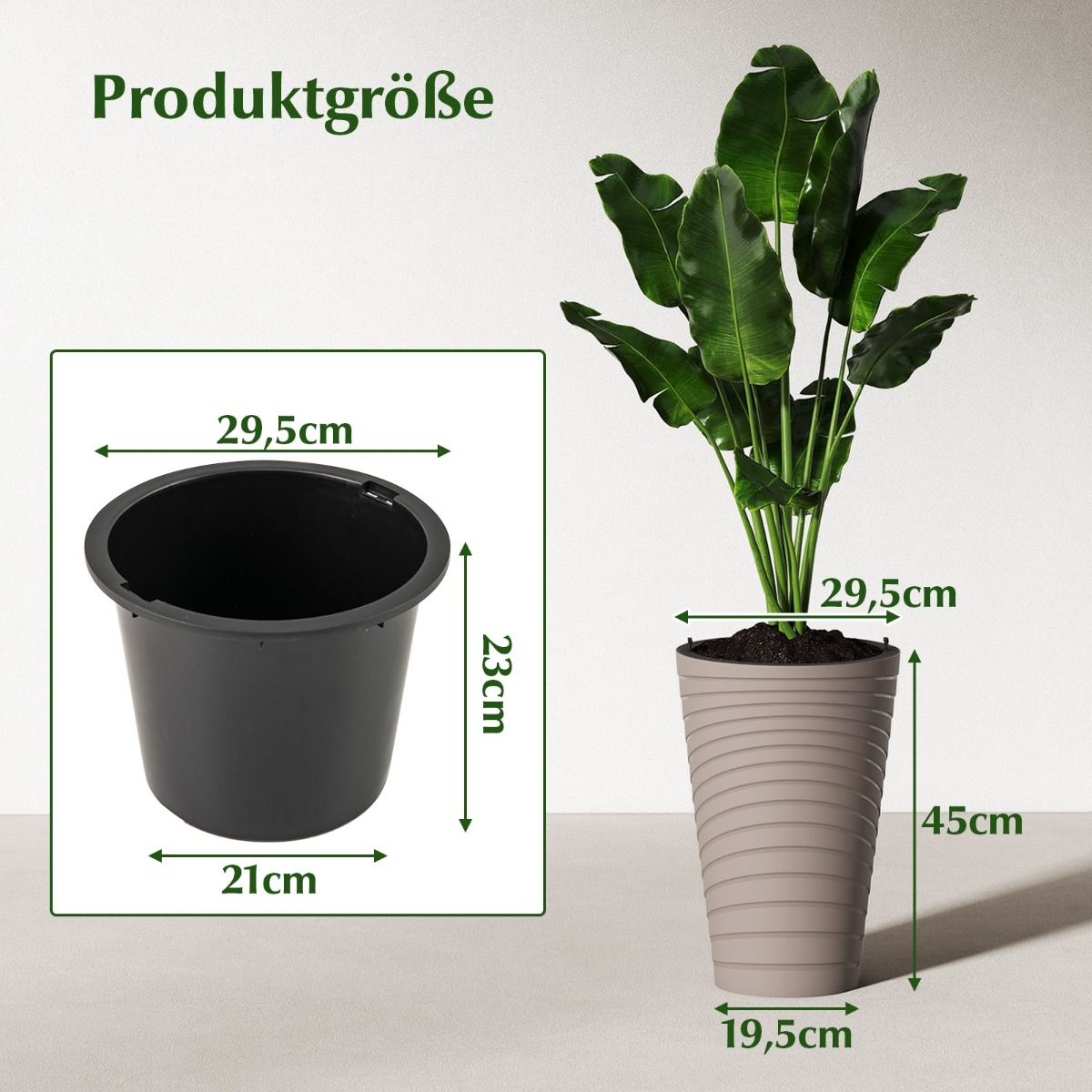 Coast Plantenbakken Set van 2 - met binnenpot en drainagegaten - weerbestendig - bruin - 45 cm hoog