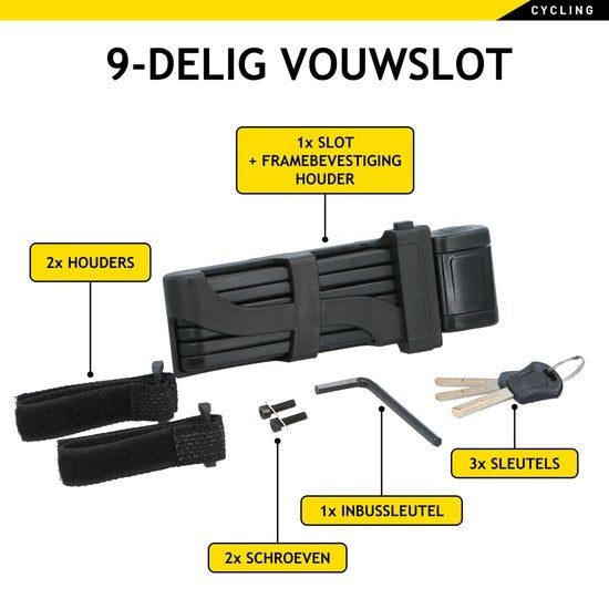 DUNLOP Fietsslot Frame - Scooterslot - Opvouwbaar Slot - Frameslot met 3 Sleutels