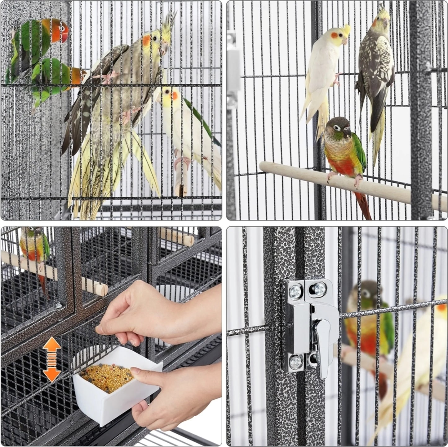 Yaheetech Vogelkooi Met Tussenschot – Voorzien Van Verwijderbare Standaard En Vier Zitstokken En Opbergvak – Voor Kanaries En Parkieten – Zwart Gelakt Metaal En Hout – 95,5 x 45,5 x 105 cm