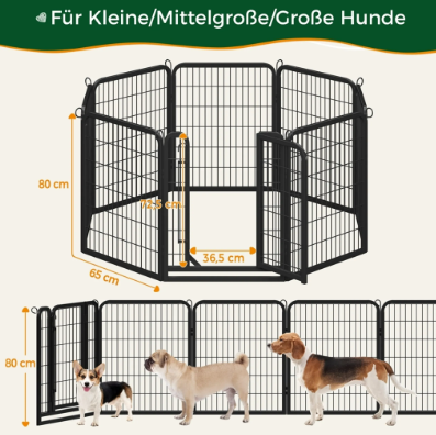 Yaheetech Puppy Speelbox 8-Delig - Zwart - 200 x 68 x 80 cm - Opvouwbaar