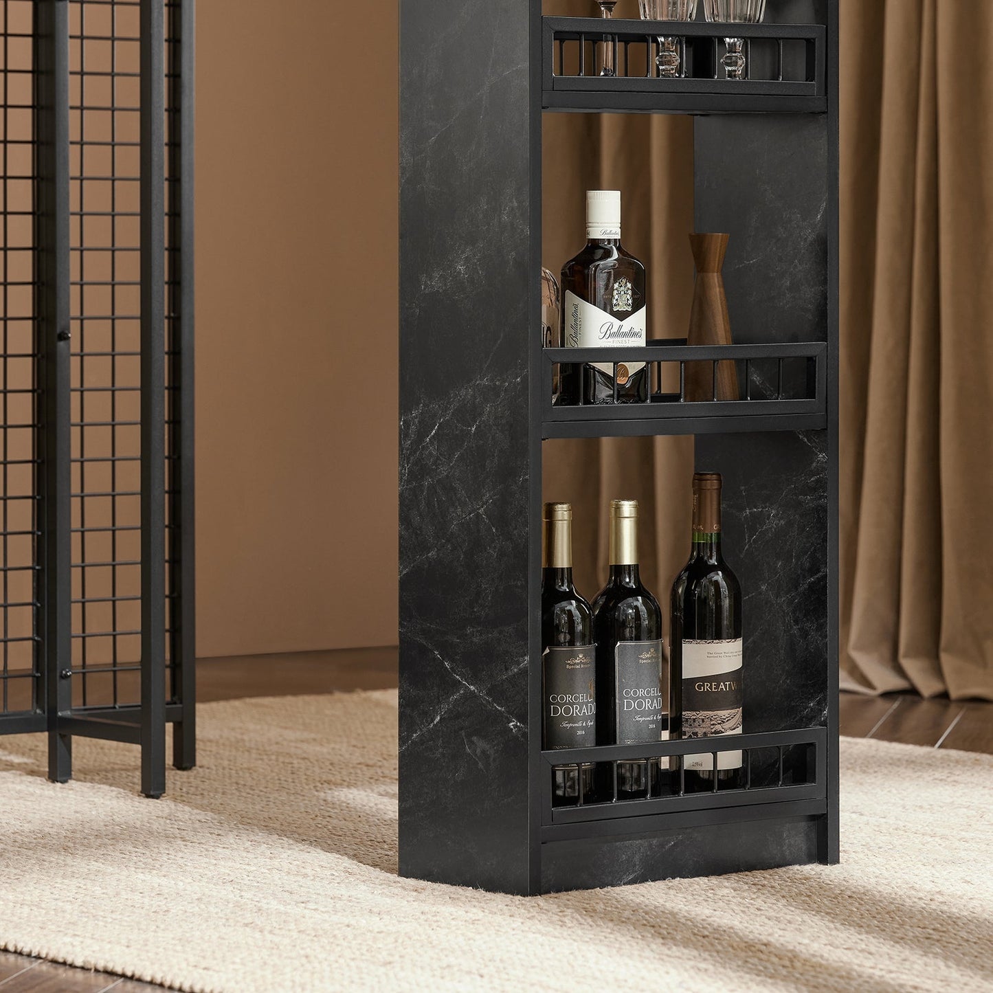 SoBuy Moderne Bartafel - Met Flessen en Glazenhouders - 120x50x105 cm - Zwart