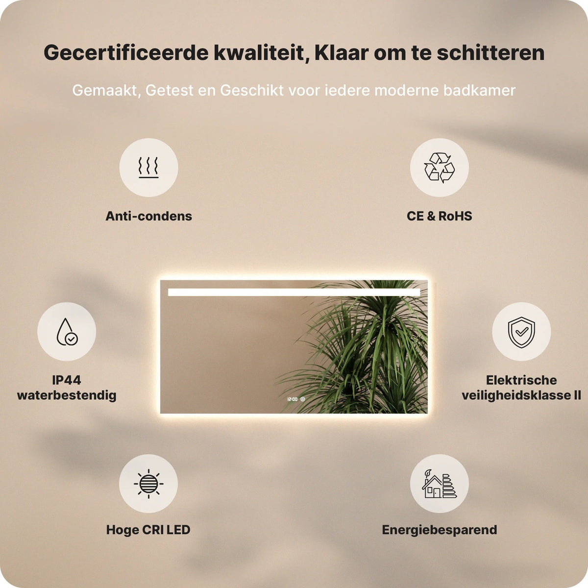 Mirlux Badkamerspiegel - 120 x 60 cm - Frameloos - LED en Anti-condens