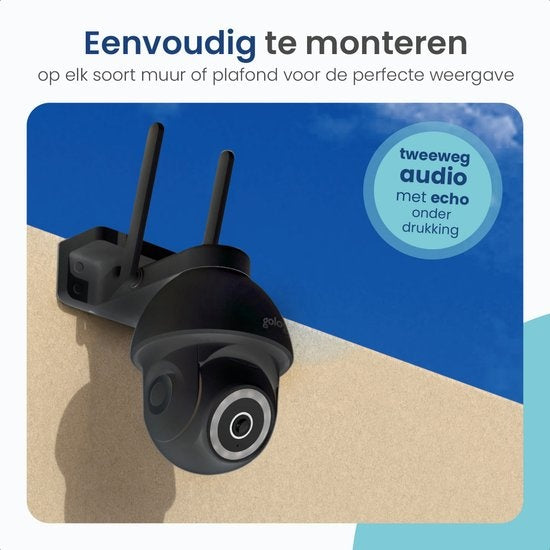 Gologi Superior Outdoorcamera 2 - Buiten camera met nachtzicht - Beveiligingscamera - Security camera - Muur & Dakbevestiging - 4MP - Met wifi en app - Zwart