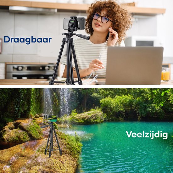 Studio ME Telefoon Statief - 128 cm - Tripod Smartphone - Zwart - Camera Statief - Telefoonhouder - Incl. Bluetooth Afstandsbediening - Statief Telefoon