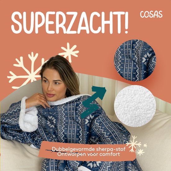 Cosas - Hoodie deken - Plaid met mouwen - Blauw - 180x130cm