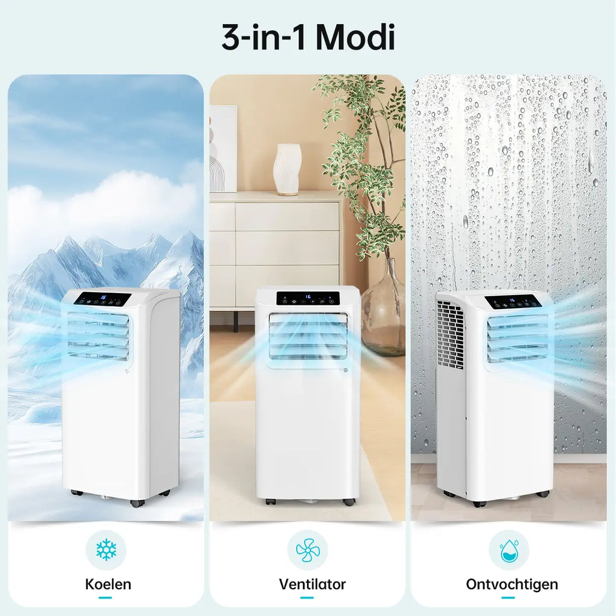 Humhold Mobiele Airconditioner 9000 BTU - 3-in-1 Koelen, Ontvochtigen en Ventileren - tot 33 m²