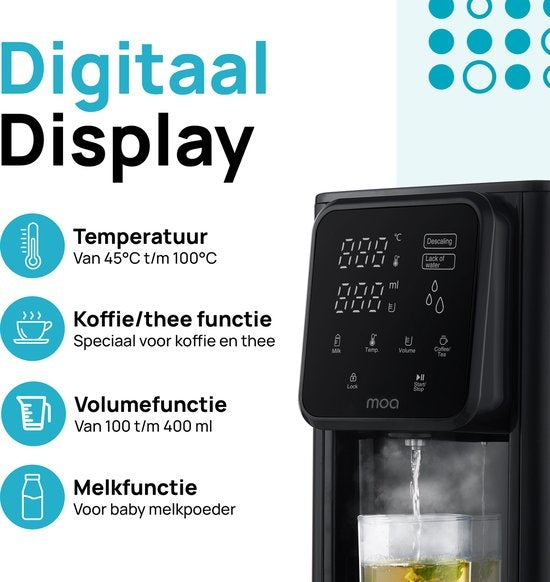 MOA Heetwaterdispenser – Instelbare Temperatuur – 2600 W – 3 Liter – Zwart