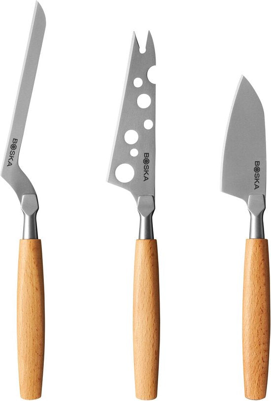Boska Kaasmessenset Amigo – Kaasmesjes - Set van 3 – Voor Elke Kaassoort – Non-stick – Ergonomisch – RVS en Beukenhout