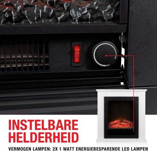Classic Fire Elektrische Sfeerwarming - 1800W - LED Vlammen - 70 x 22 x 71 cm - Wit