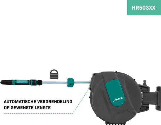 VONROC Wandslangenbox – Incl. 15m Slang, Spuitstuk & Oprolsysteem – Antraciet