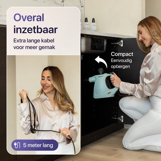 LUMAN 16 in 1 Stoomreiniger C3 - Stoomvergrendelingsfunctie - Handstoomreiniger - Handstomer - Vlekkenreiniger - Tapijtreiniger - Incl. Opbergtas en 16 Opzetstukken - 1050 Watt - 450 ML - Groen