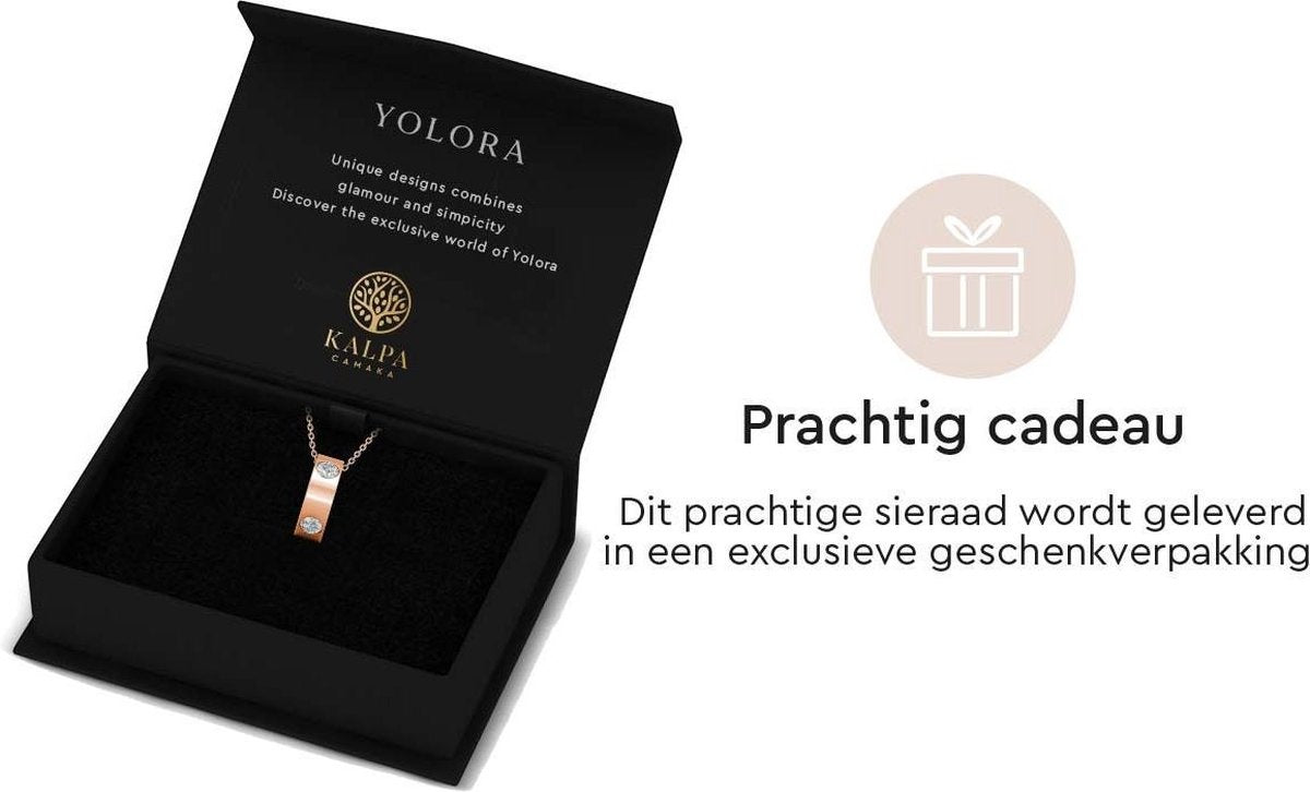 Yolora Dames Ketting met Hanger - Kalpa Camaka Kristallen - Rosé kleurig - 18K Roségoud Verguld - Vrouwen collier Rose gold - Sieraden - Luxe Giftbox - Geschenkdoos - Cadeau doos - Exclusieve Geschenkverpakking - Mooie Cadeauverpakking