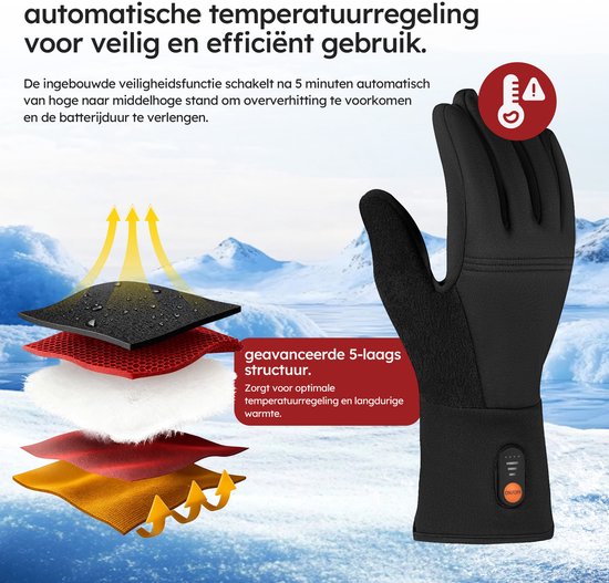 Saaf Light Verwarmde Handschoenen – Oplaadbaar – 3 Warmtestanden tot 68°C – Water- en Winddicht – Touchscreen Tip – Zwart – Maat L