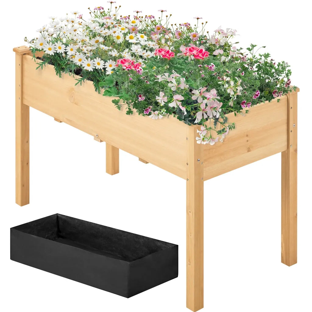 Yaheetech Verhoogde Plantenbak - Houten Moestuinbak - 120,5 x 59 x 76 cm - Lichtbruin