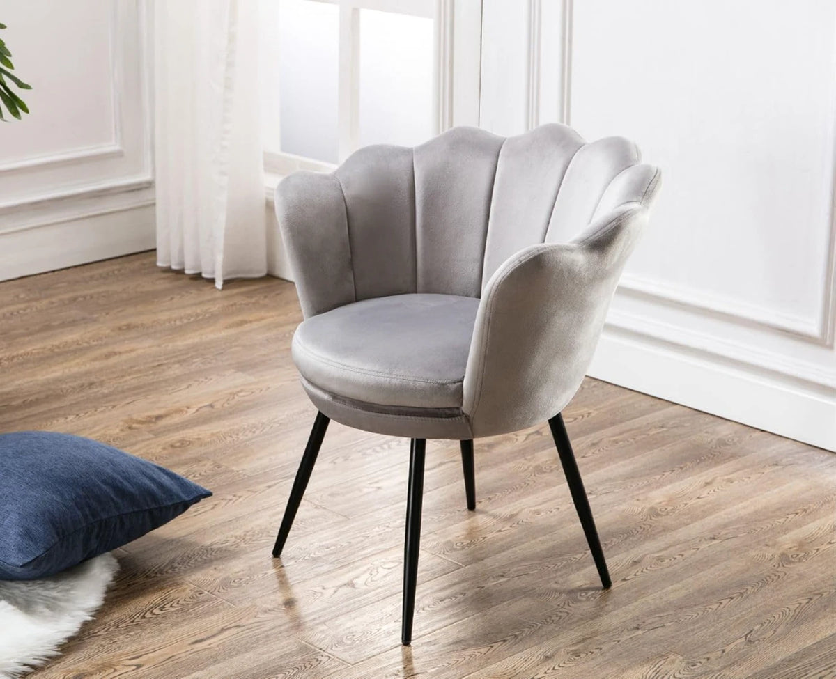 Ya-Home Fauteuil - Bloemvormige Rugleuning - Grijs Suède - 70 x 60 x 76 cm