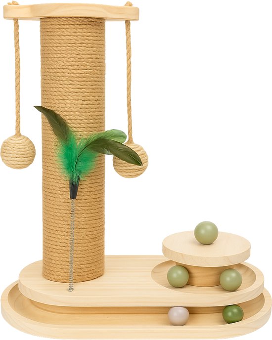 By Cee Cee Krabpaal - Krabpaal voor Katten - Katten Krabpaal - Houten Kattenspeelgoed - Ideaal Voor Meerdere Katten - 40x19x45.5cm - Luna