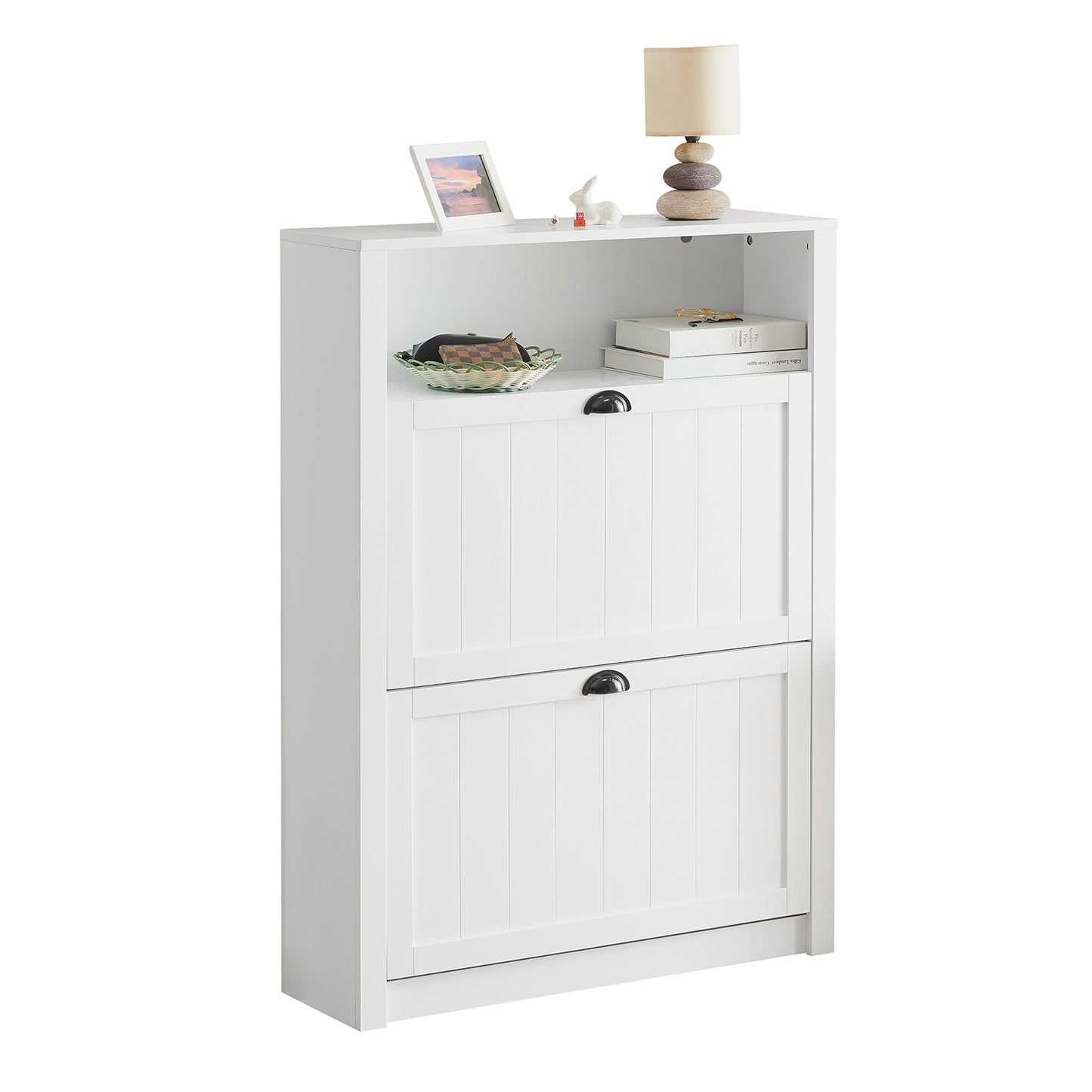 SoBuy Schoenenkast met 2 Kleppen - Max. 50 kg - MDF - 80 x 24 x 110 cm - Wit