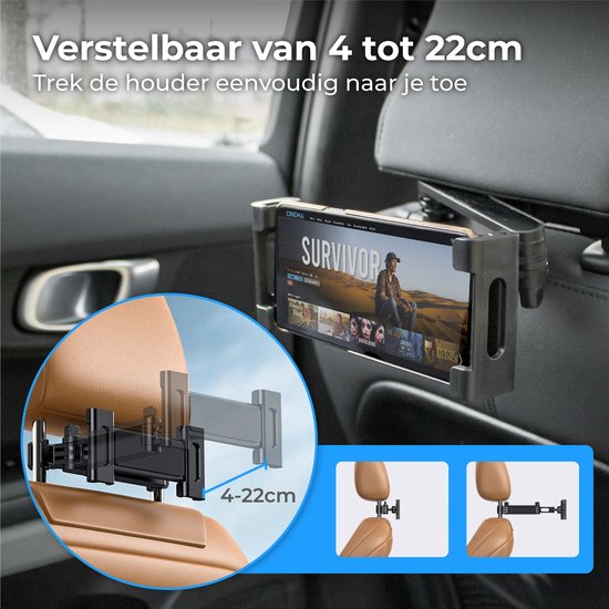 Nuvance - Tablet Houder Auto - Kantelbaar & Draaibaar - Tablethouder - Hoofdsteun Bevestiging - Geschikt voor Nintendo Switch & Telefoon