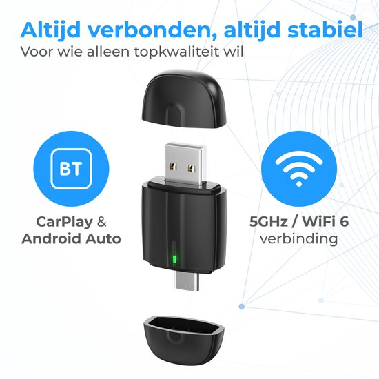 Nuvance CarPlay Dongle - Geschikt voor Android Auto & CarPlay - 2in1 - Bluetooth Dongle - CarPlay Draadloos - USB & USB C