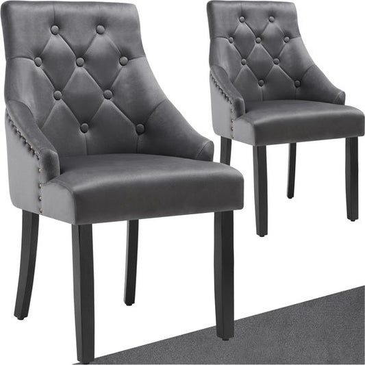 tectake 2 Eetkamerstoelen Set – Fluweellook & Armleuningen – Draagvermogen 120 kg – 52 x 57 x 91 cm – Donkergrijs/Zwart