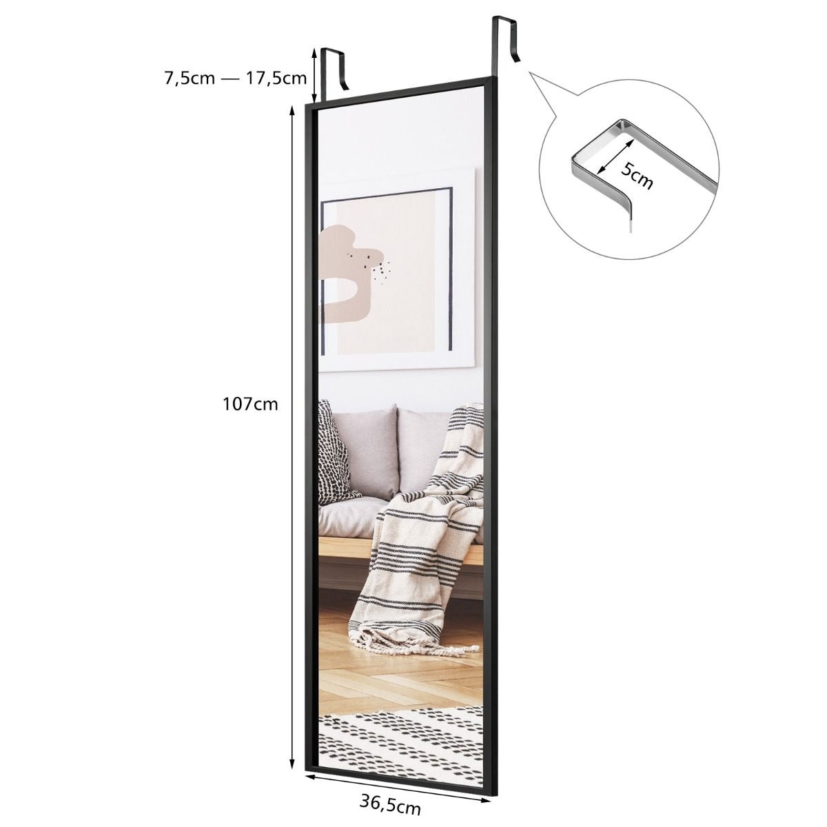 Coast Wandspiegel - Hoogte Verstelbaar - Zwart - 107cm x 36,5cm