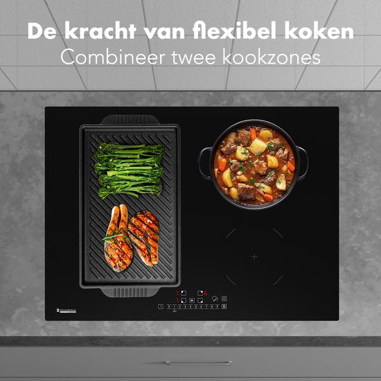 KitchenBrothers - Inductiekookplaat Inbouw - 70 cm - 4 Kookzones (2800W Per Zone) - Flex-zone & Turbo Boost - Glas & Keramiek - Zwart