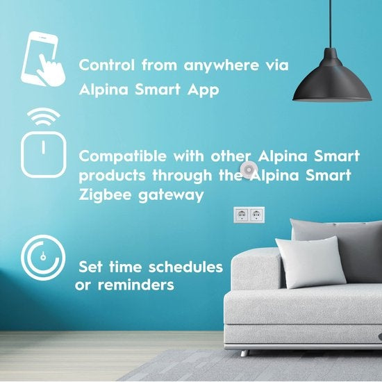 alpina Smart Home - Bewegingssensor - 3V - Bewegingsmelder voor Binnen - 5M Detectie - Zigbee Gateway - alpina Smart Home App