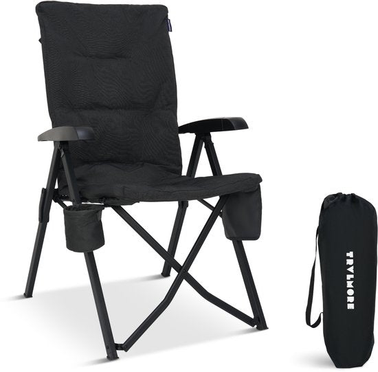 TRVLMORE Campingstoel Luxe - Opvouwbaar - 150KG Draagvermogen - Incl. Draagtas - Klapstoel - Kampeerstoel - Vouwstoel - Zwart