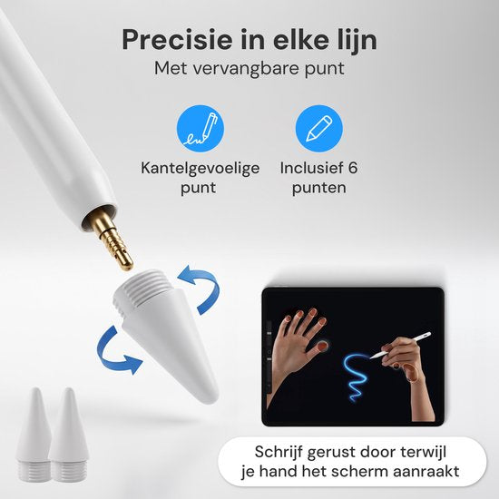 Nuvance Stylus Pen - Geschikt voor Apple iPad 2018-2026 - Touchscreen Pen - Incl. 6 Punten - Pencil
