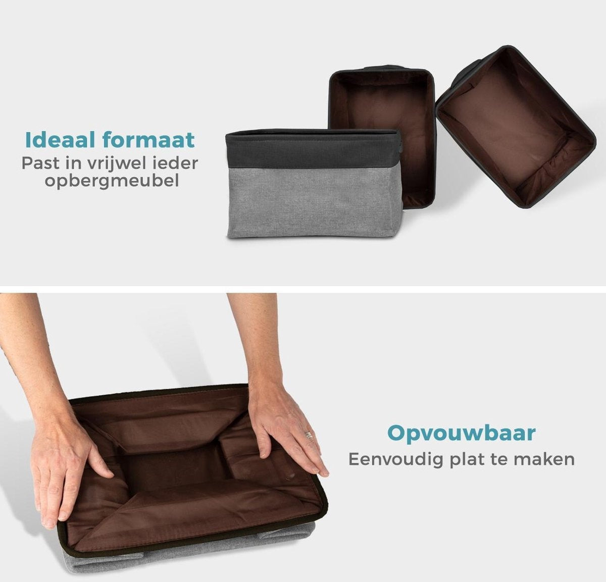 LifeGoods Opbergmand - 3 Stuks - Kast Organizer - 20 L - Textiel - Grijs