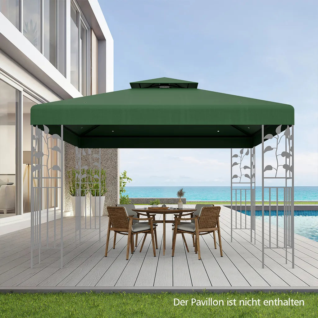 Coast Dubbel Vervangdak voor Paviljoen – 3 x 3 m met Afvoergaten en Klittenband – Donkergroen