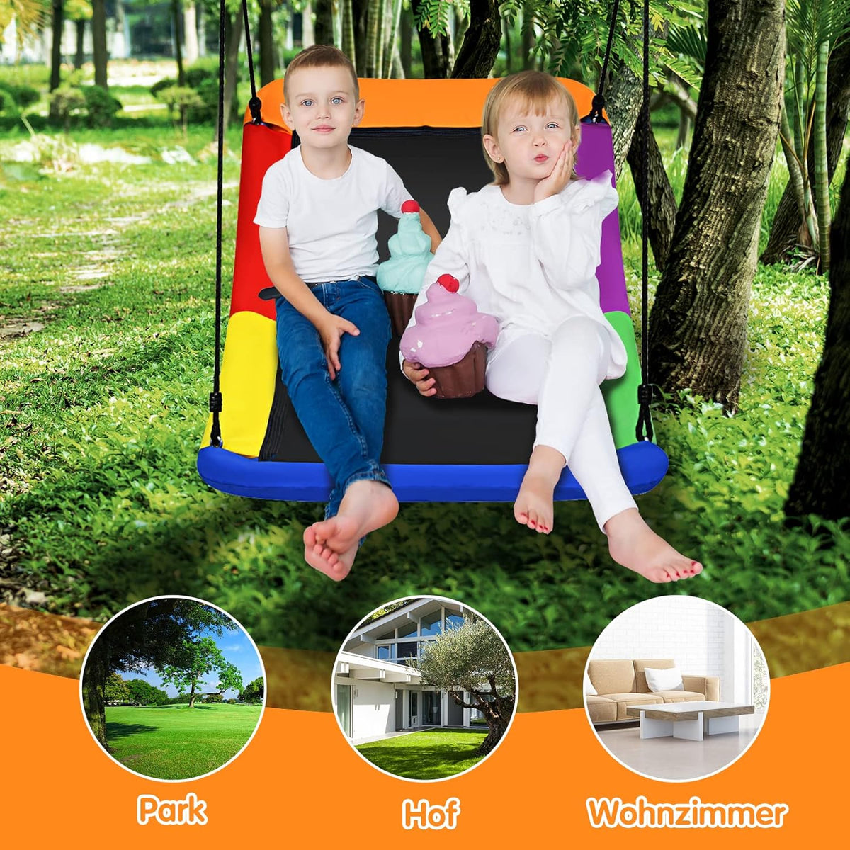 Coast Nest Skel Children Tree Swing met 100-160 cm verstelbare touwmuurzwaai gekleurd 123x45cm