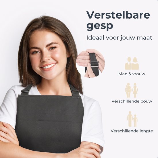 Keukenschort - Water- en vuilafstotend - Professioneel Kookschort - Schort voor Dames en Heren - Horeca Sloof - Unisex - Verstelbare Gesp - Extra Grote Vakken - Grijs