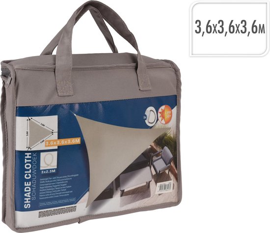 Schaduwdoek UV50+ driehoek taupe 3.6x3.6x3.6m tuin zonwering