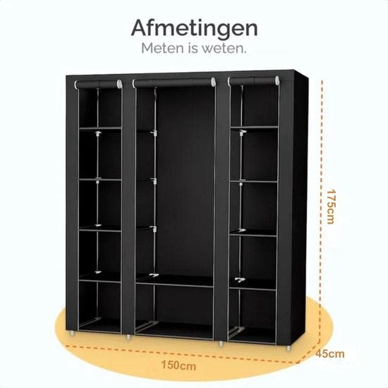 Goliving Opvouwbare Kledingkast - Garderobekast - Kleerkast - Stoffen Vouwkast - Campingkast - Zwart