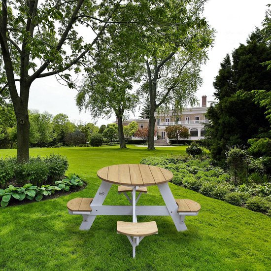 AXI Ufo Picknicktafel Rond voor 4 kinderen in Bruin/Wit - Picknick tafel van hout - 120x120x56cm