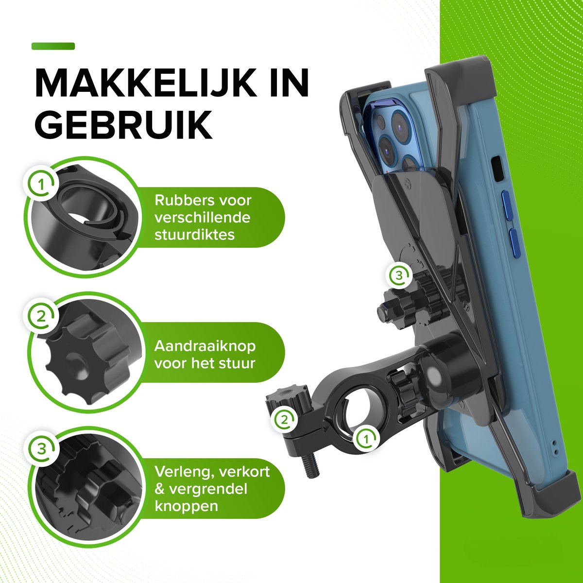 iSetchi CycleSnap Telefoonhouder voor Fiets , Motor & Scooter / Brommer - Anti-Schok laag- Draaibaar & Verstelbaar - Universeel - GSM Mobiel Houder - Fietshouder