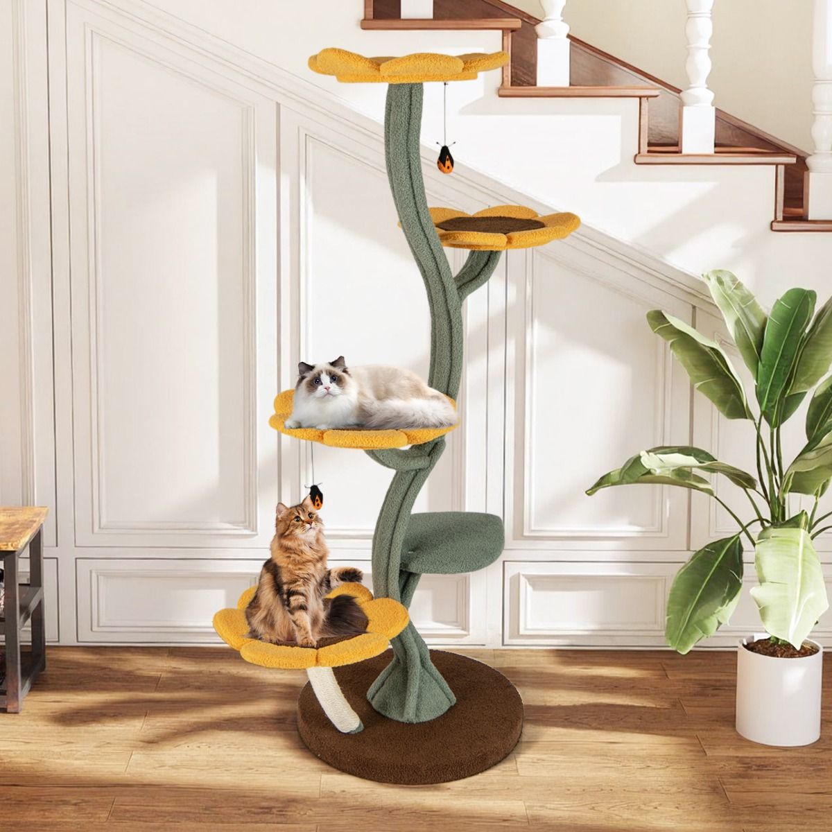 Coast Kattenboom - zonnebloemdesign - 5 platforms - geel, bruin en groen - 175 cm