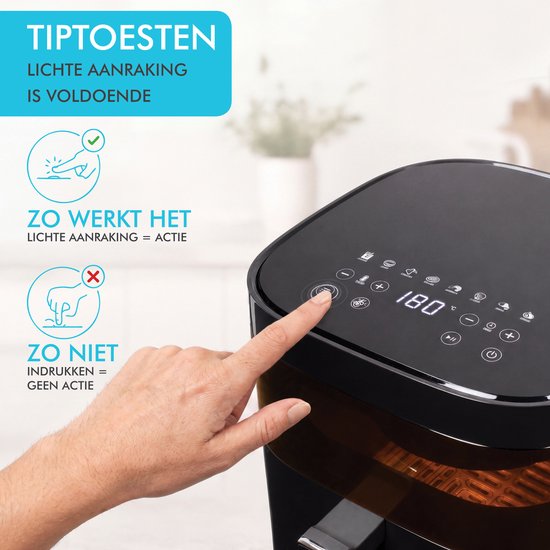 Wartmann Airfryer - PFAS Vrije 5,7 Liter Heteluchtfriteuse - Vaatwasserbestendig - Keramische Coating - Tiptoets Bediening - 270° Kijkvenster - WM-2312 AF