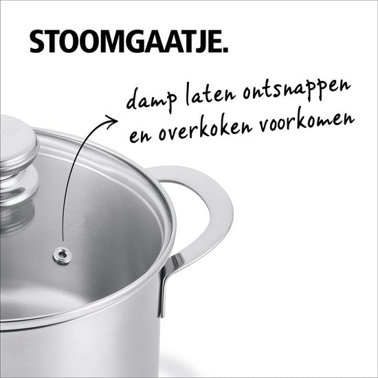 BRABANTIA ENJOYMENT Kookpot/kookpan - Ø 24 cm - RVS - Glazen deksel - PFAS-vrij - Geschikt voor inductie