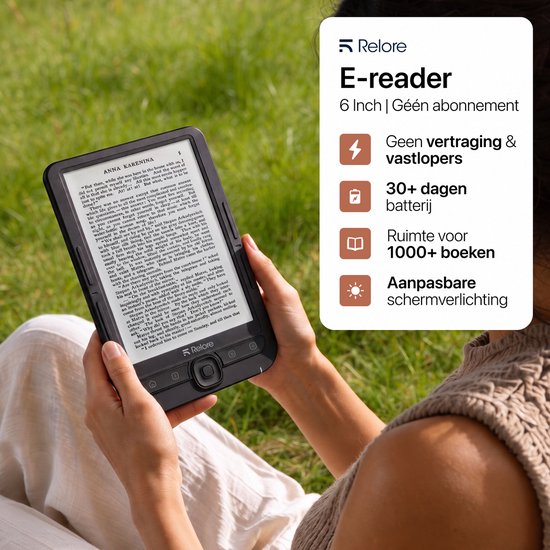 Relore E-reader 6 Inch Touchscreen - Ereader opslag 1000+ Ebooks - Ebook Vervanger Kobo Clara, Kindle, Pocketbook