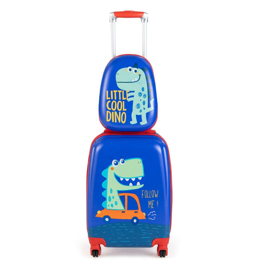 Coast 2-Delige Kinderkofferset - Trolley en Rugzak - Blauw/dinosaurus